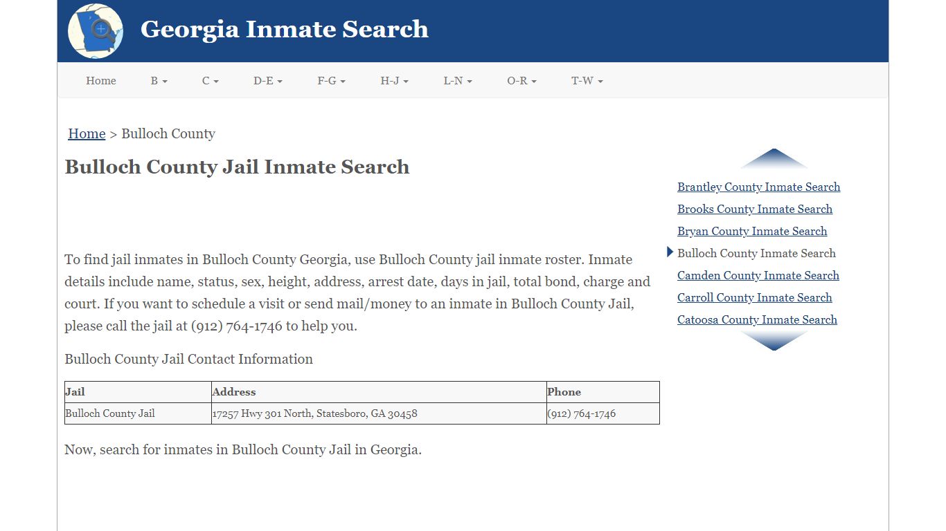 Bulloch County Jail Inmate Search