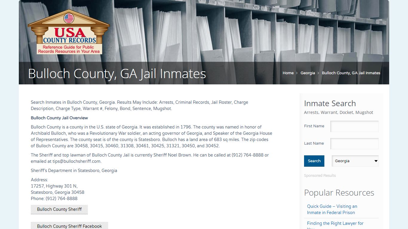 Bulloch County, GA Jail Inmates | Name Search